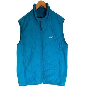 HOLLISTER VEST Men's Size L Aqua Blue Soft Shell/Quilted Outdoor Hiking‎ Y2K